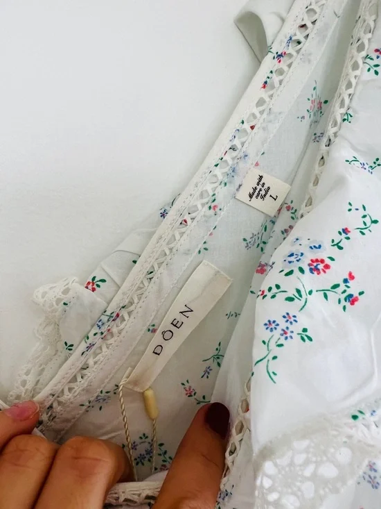 Doen Lucette Floral Maxi Dress Organic Cotton Lace Trim Blue White Size L NWT - Picture 5 of 9